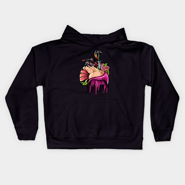 beautiful girl carrying a fan and a samurai sword Kids Hoodie by nanang illustrator